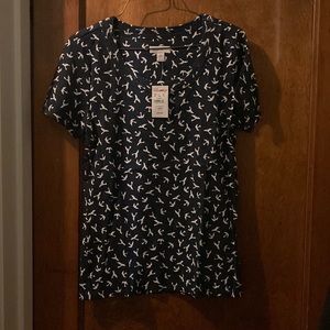 Charter Club Tee shirt in blue with bird pattern.